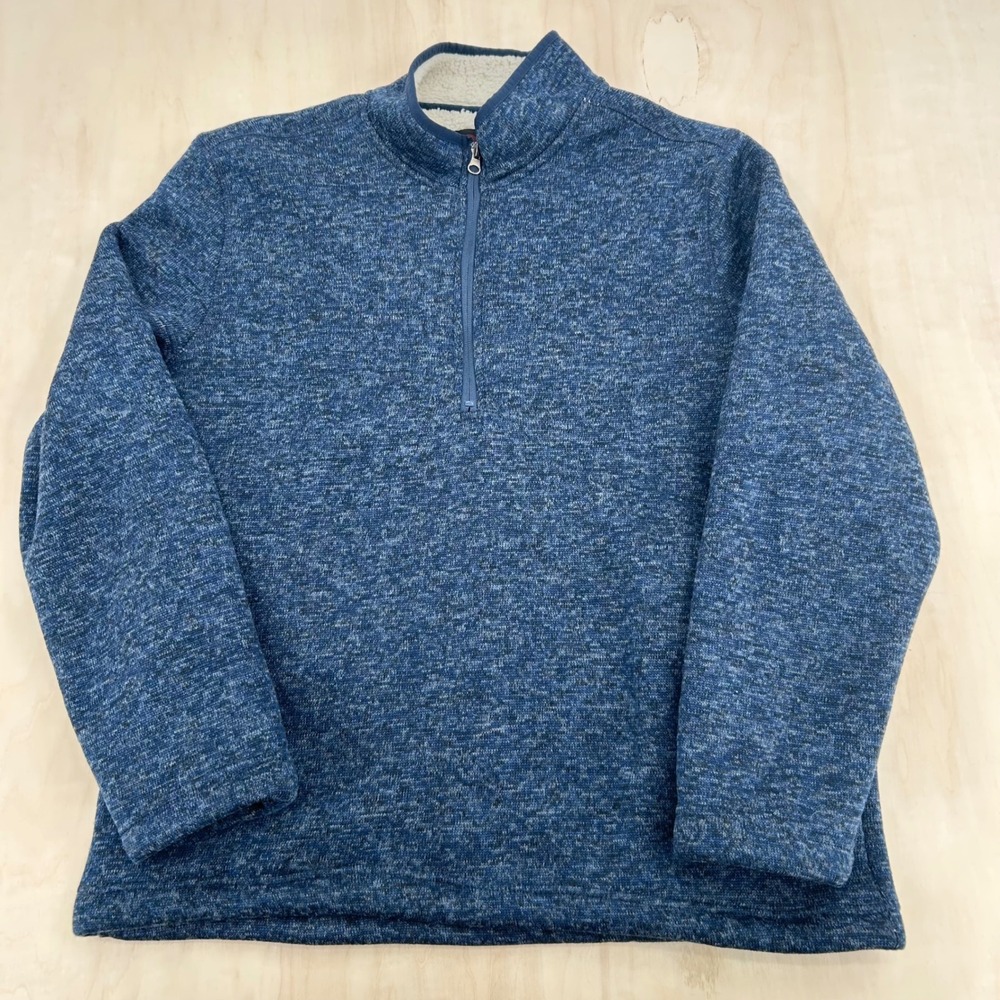 Mountain and Isles Pullover Mens Large Blue Marled Faux Fur Lined Quarter Zip